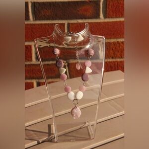 Purple beaded and faux geode necklace and earrings set